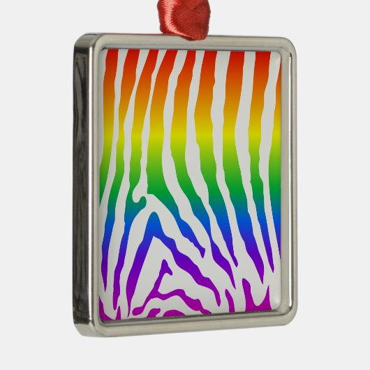 Rainbow Zebra Pattern Silbernes Ornament (Rechts)