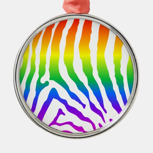 Rainbow Zebra Pattern Silbernes Ornament (Vorne)