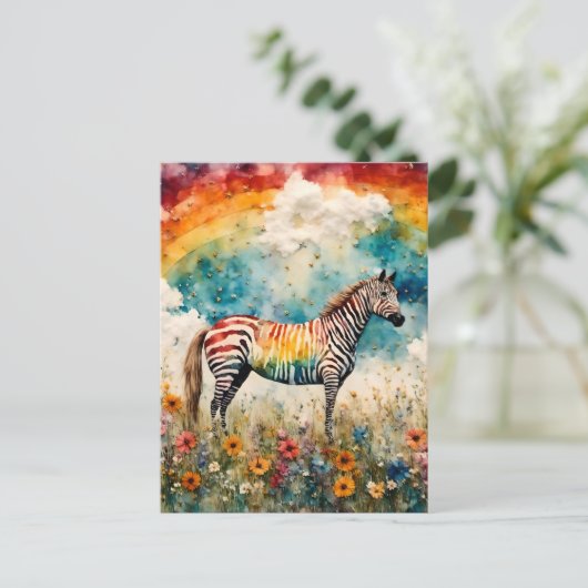 Rainbow Zebra Postkarte (Stehend Vorderseite)