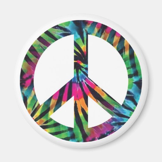 Rainbow Zebra Print Gefärbte Krawatte Peace Sign M Magnet (Vorne)