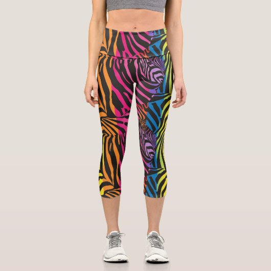 Rainbow Zebra Stipes Capri Leggings (Vorderseite)