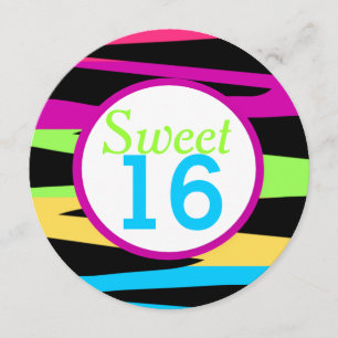 Rainbow Zebra Streifen 16 . Geburtstag Geburtstags Einladung