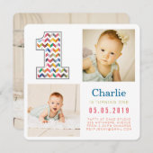 Rainbow Zickzack 1. Geburtstag Foto Cards Einladung (Vorne/Hinten)