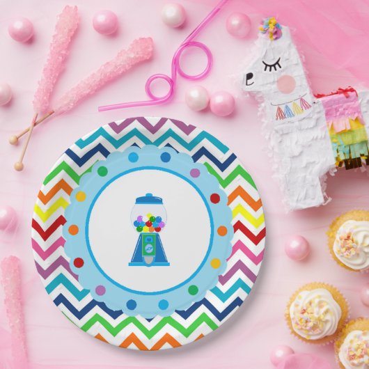 Rainbow-Zickzack Gumball-Party-Teller Pappteller (Party)