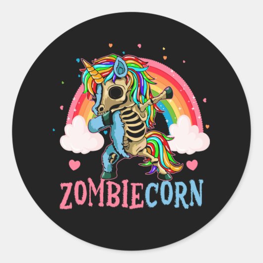 Rainbow Zombiecorn Skeleton Zombie Unicorn Hallowe Runder Aufkleber (Vorderseite)