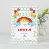 Rainbows and Balloons Foto Kinderparty Einladung (Stehend Vorderseite)