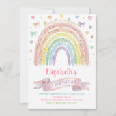 Rainbows and Hearts First Birthday Invite Pastel Einladung (Vorderseite)