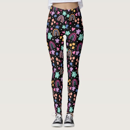 Rainbows auf schwarz leggings (Vorderseite)