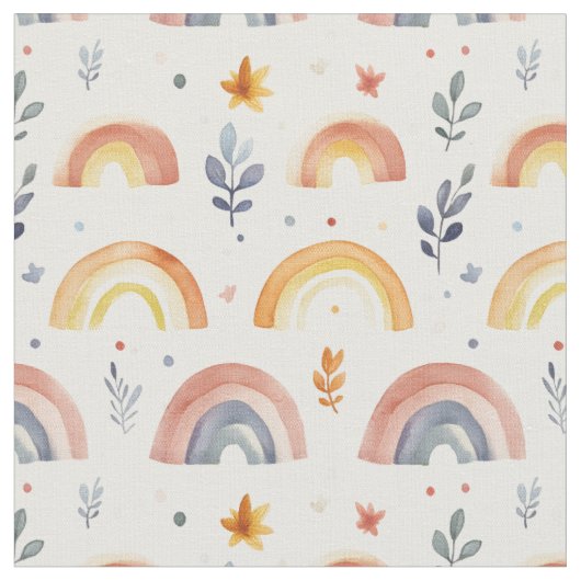 Rainbows / Blätter / Punkte auf Weiß Stoff (Nahaufnahme)