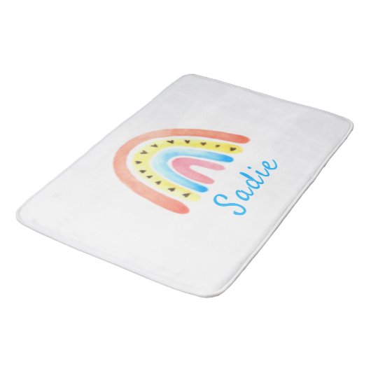 Rainbows Boho Pink Gelbe Herzname Badematte (Schrägansicht)