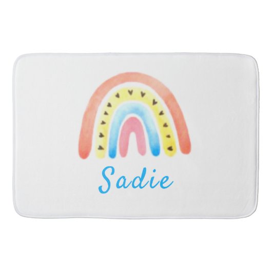 Rainbows Boho Pink Gelbe Herzname Badematte (Vorderseite)