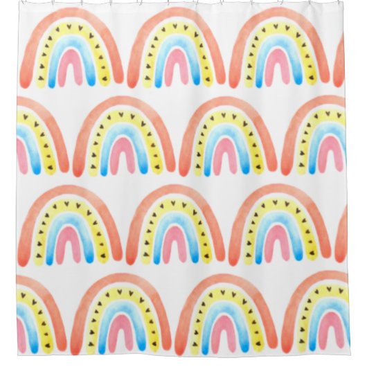 Rainbows Boho Pink Gelbe Herzname Duschvorhang (Vorderseite)