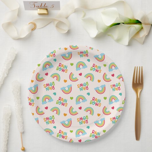 Rainbows & Clouds-Muster Pappteller (Hochzeit)