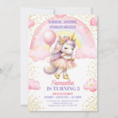 Rainbows, Einhörner, Glitzern und Goldene Geburtst Einladung (Vorderseite)