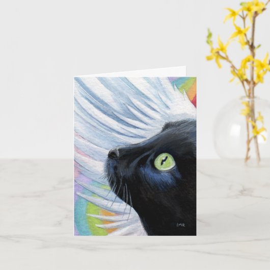 Rainbow's End Angel Cat Painting Note Card Karte (Gelbe Blume)