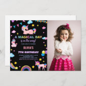 Rainbows Flags Unicorn Birthday Einladungen Foto (Vorne/Hinten)