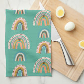 Rainbows handgezeichnete Doodle-Stil Boho Scandi Geschirrtuch (Viertel Falte)