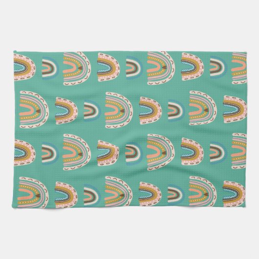 Rainbows handgezeichnete Doodle-Stil Boho Scandi Geschirrtuch (Horizontal)