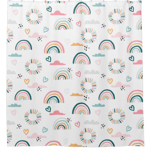 Rainbows & Herz-Muster Duschvorhang (Vorderseite)
