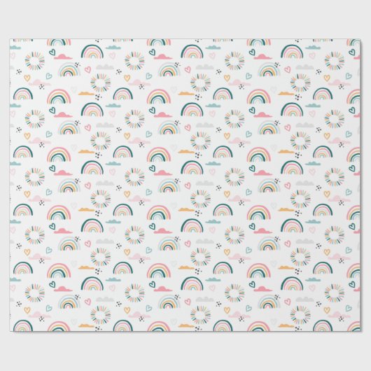 Rainbows & Herz-Muster Geschenkpapier (Flach)