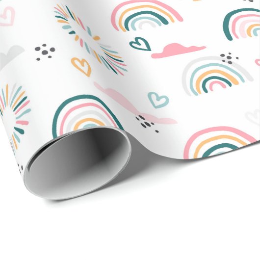 Rainbows & Herz-Muster Geschenkpapier (Rolleneckpunkt)