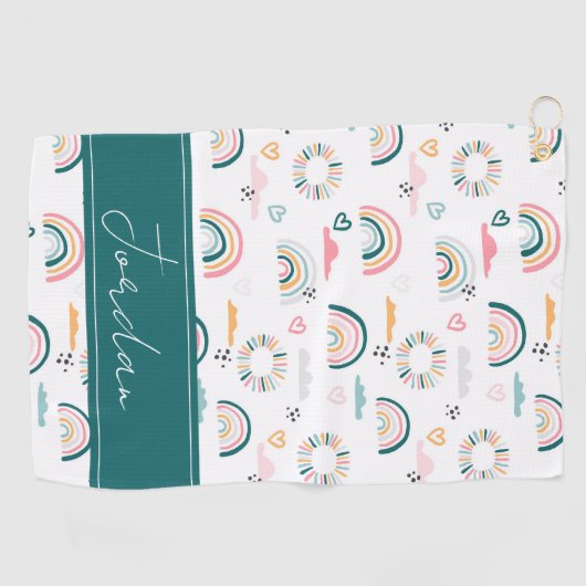 Rainbows & Herz-Muster Golfhandtuch (Horizontal)