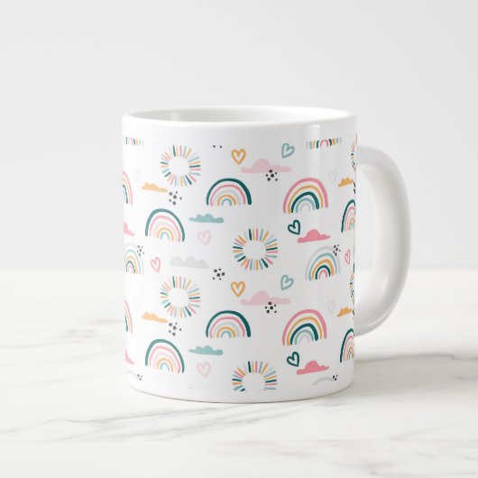 Rainbows & Herz-Muster Jumbo-Tasse (Vorderseite Rechts)