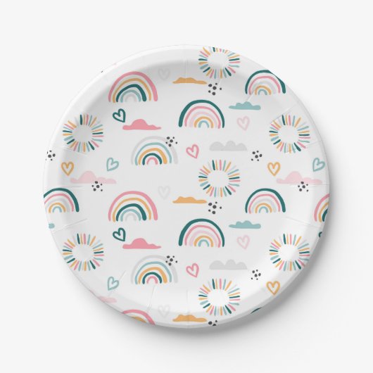 Rainbows & Herz-Muster Pappteller (Vorderseite)