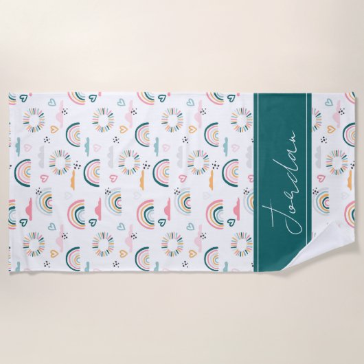 Rainbows & Herz-Muster Strandtuch (Vorderseite)