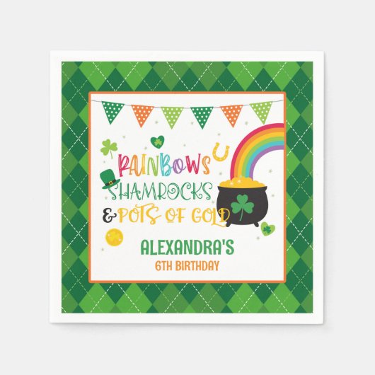 Rainbows, Kleeblatts & Pots zum Geburtstag Serviette (Vorderseite)