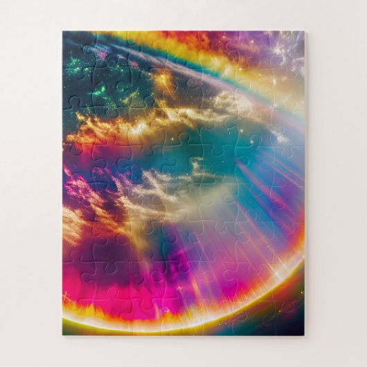 Rainbows Light Shine From Clouds in Starry Sky Puzzle (Vertikal)
