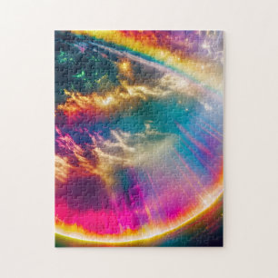 Rainbows Light Shine Through Wolken in Starry Sky Puzzle