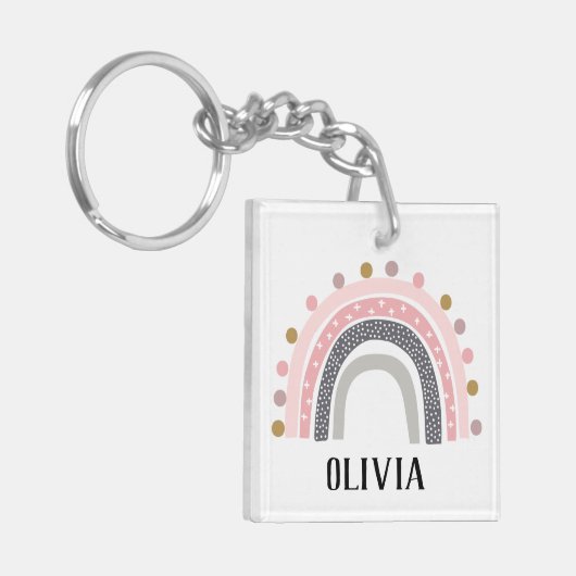 Rainbows Name Pink Boho Muster Schlüsselanhänger (Vorderseite links)