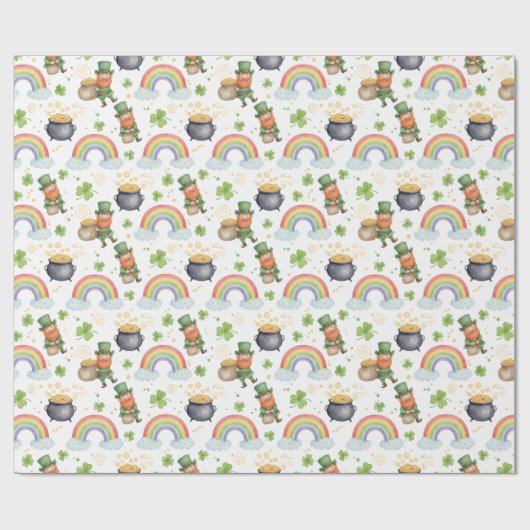 Rainbows Shamrocks Leprechauns St Patrick's Day Geschenkpapier (Flach)