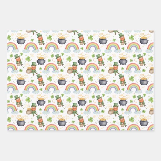 Rainbows Shamrocks Leprechauns St Patrick's Day Geschenkpapier Set (Vorderseite 3)