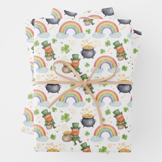Rainbows Shamrocks Leprechauns St Patrick's Day Geschenkpapier Set (Beispiel)