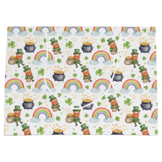 Rainbows Shamrocks Leprechauns St Patrick's Day Große Geschenktüte (Vorderseite)