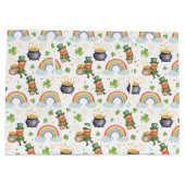 Rainbows Shamrocks Leprechauns St Patrick's Day  Große Geschenktüte (Rückseite)