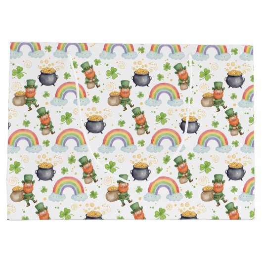 Rainbows Shamrocks Leprechauns St Patrick's Day Große Geschenktüte (Rückseite)