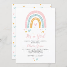 Rainbows und Hearts Girl Babydusche Pastel Invita