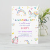 Rainbows Unicorn Einladung zum Geburtstag (Stehend Vorderseite)