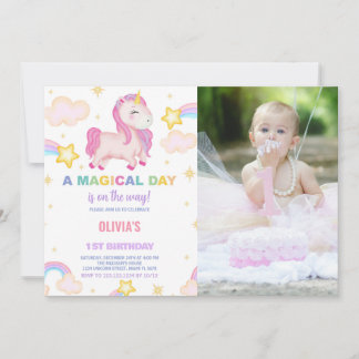 Rainbows Unicorn Geburtstag Einladung mit Foto
