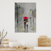 Rainday Herbst Roter Schirm romantisches Paar Poster (Küche)