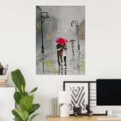 Rainday Herbst Roter Schirm romantisches Paar Poster (Heimbüro)