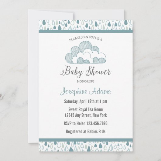 Raindrop Baby Shower Einladung (Vorderseite)