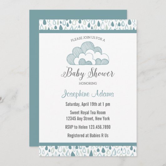 Raindrop Baby Shower Einladung (Vorne/Hinten)