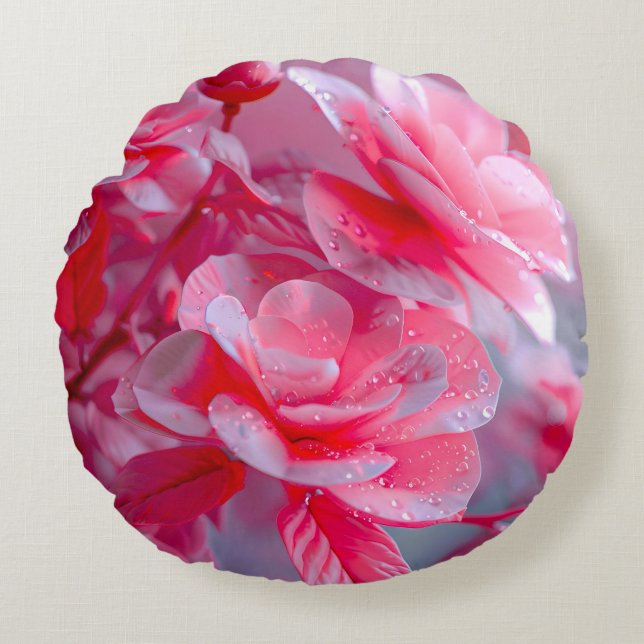 Raindrop Blush Pink Blossom Rundes Kissen (Vorderseite)