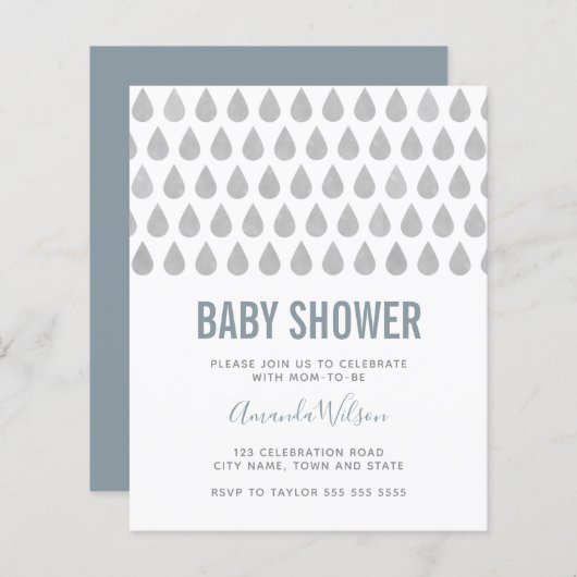 Raindrop Dusty Blue Gray Watercolor Babydusche in (Vorne/Hinten)