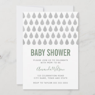 Raindrop Sage Green Gray Watercolor Babydusche  Einladung