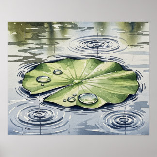 Raindrops auf einer Lilypad Poster